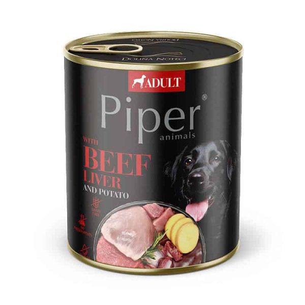 Piper Liellopa gaļa ar aknām un kartupeļiem 800g, konservi suņiem