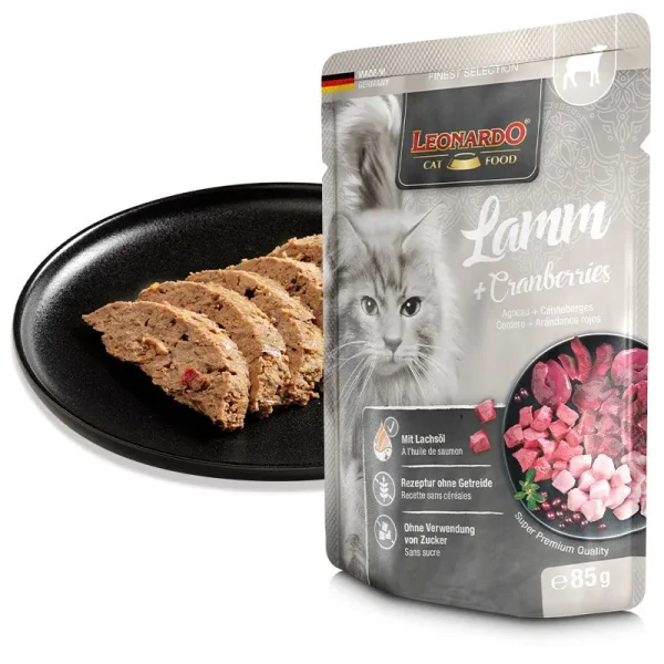 Leonardo Lamb+Cranberries 85g konservi kaķiem