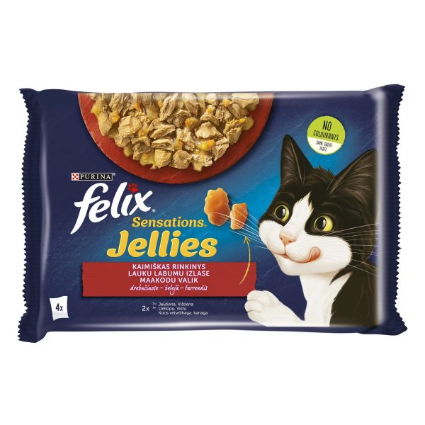 Felix Sensation Jellies gaļas izlase želejā 4x85g konservi kaķiem