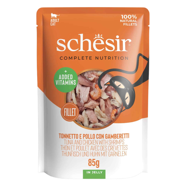 Schesir cat Tuna, Chicken & Shrimps 85g, konservi kaķiem