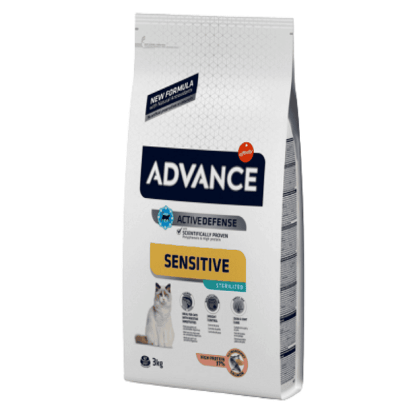 Advance Cat adult Sterilized Sensitive Salmon, sausā barība kaķiem, Sveramā
