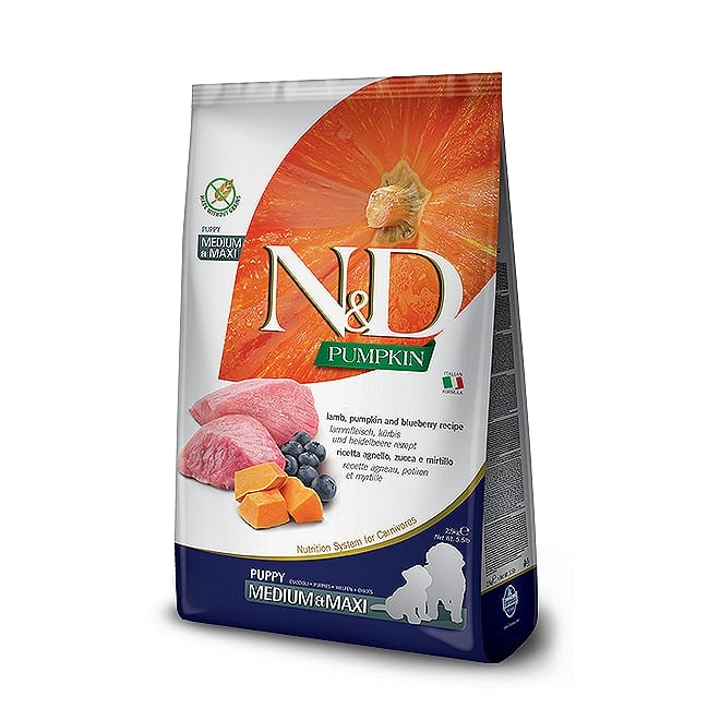 Attēls: Farmina N&D Dog, pumpkin,Lamb&Blueberry medium/maxi puppy 12kg