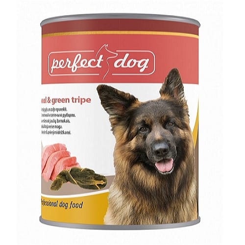 Attēls: Perfect Dog, Konservi Ar teļa gaļu un zaļo spurekli 800g