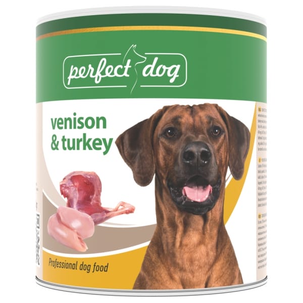 Attēls: Perfect Dog, konservi ar brieža un tītara gaļu 800g