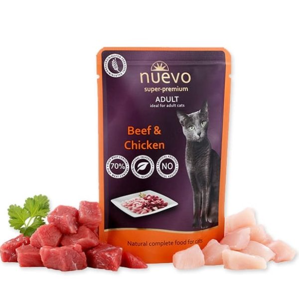 Nuevo Cat Beef&Chicken, Liellops ar Vistas gaļu, konservi kaķiem 85g