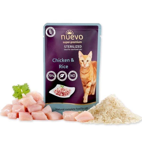 Nuevo Cat Sterilized, Chicken&Rice, ar Vistas Gaļu un Rīsiem, Konservi Kaķiem 85g