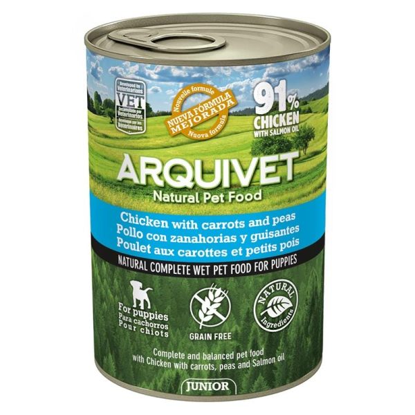 Arquivet dog, Junior /Vistas gaļa ar burkāniem,zirņiem un laša eļļu 400g