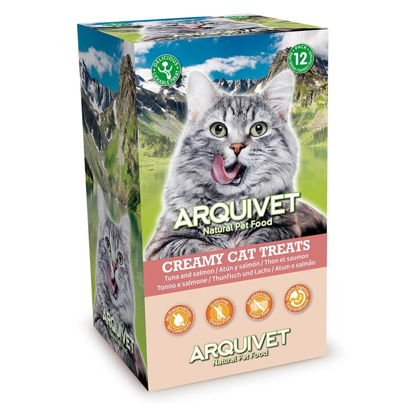 Attēls: Arquivet Cat Creamy Treats, Krēmveida tunča, vistas un laša Gardums Kaķiem 5x14g