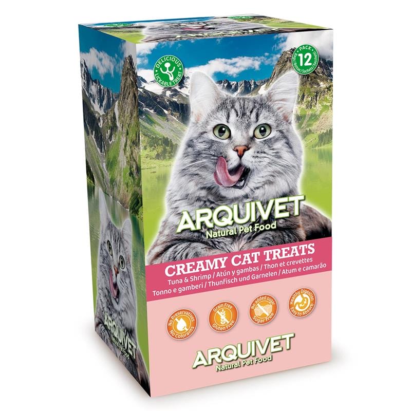 Attēls: Arquivet Cat Creamy Treats, krēmveida tunča, vistas un garneļu gardums kaķiem 5x14g