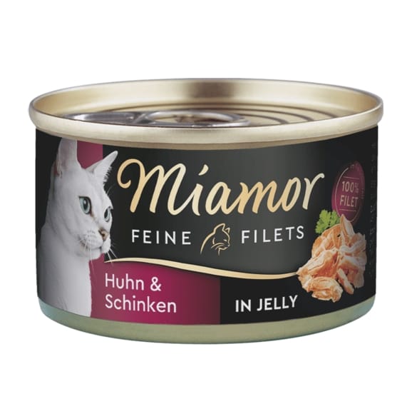 Attēls: Miamor Feine Fillets, Vistas Filejas Gabaliņi Ar šķiņķi, konservi kaķiem 100g