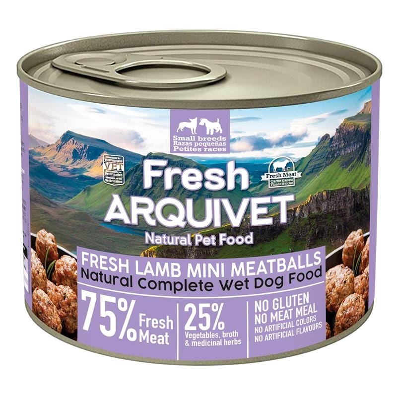 Attēls: Arquivet Dog Mini Meatballs, Mini Kotletes Ar Svaigu jēra gaļu, burkāniem un saldajiem kartupeļiem 200g