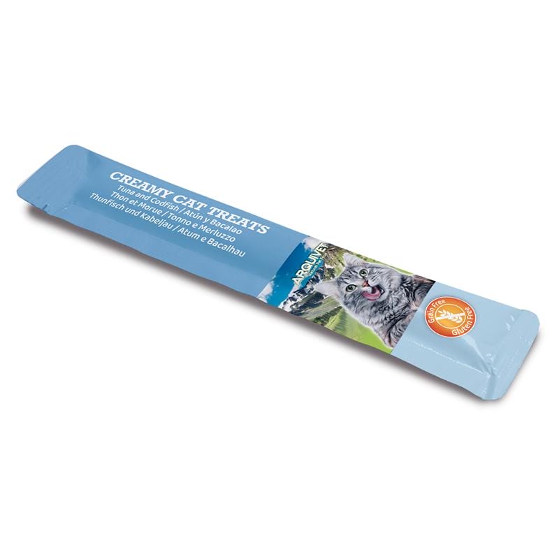 Attēls: Arquivet Cat Creamy Treats, Krēmveida tunzivju un mencu Gardums Kaķiem 5x14g