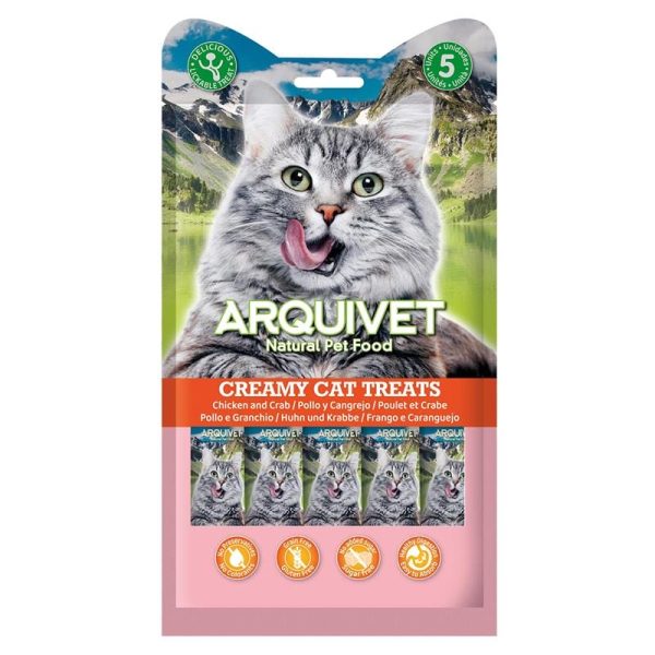 Arquivet Cat Creamy Treats, Krēmveida vistas un krabju Gardums Kaķiem 5x14g