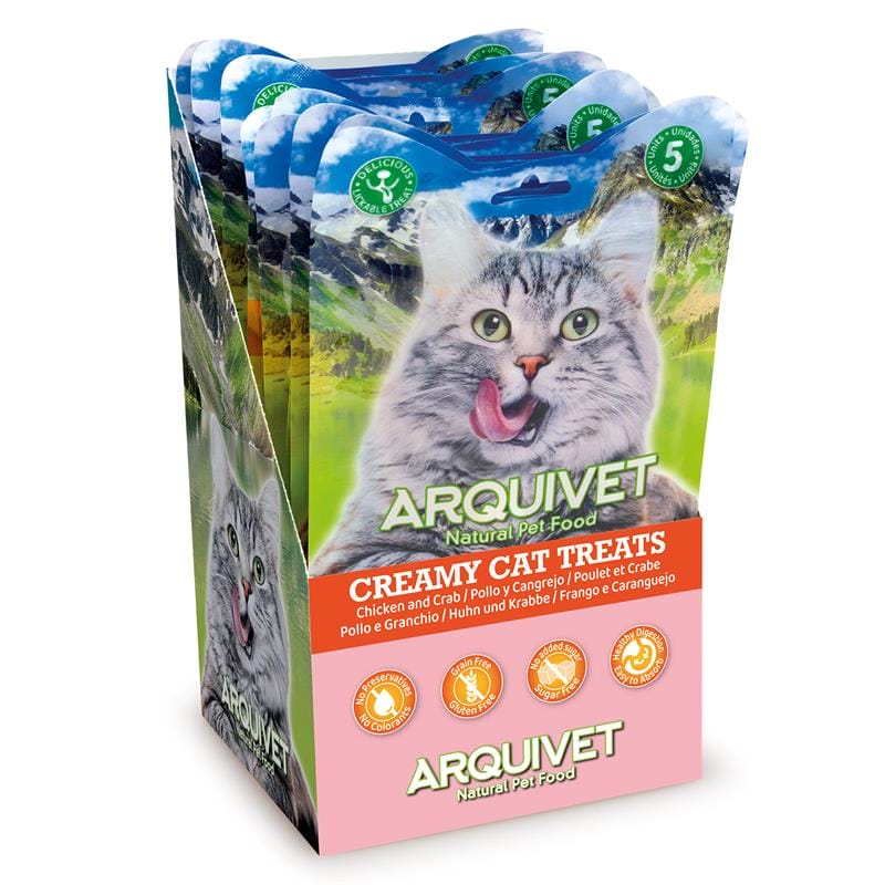 Attēls: Arquivet Cat Creamy Treats, Krēmveida vistas un krabju Gardums Kaķiem 5x14g