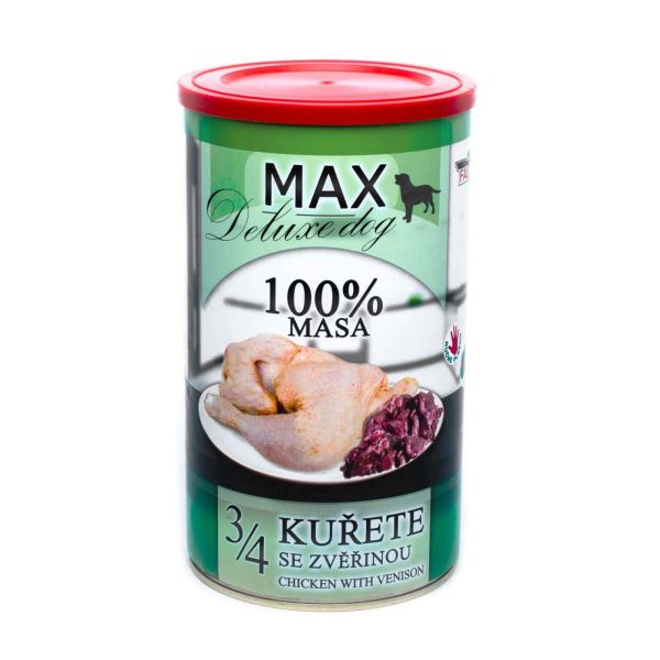 MAX deluxe 3/4 chicken with venison 1200g, konservi suņiem
