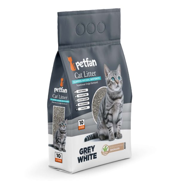 Petfan Grey&White Natural, Cementējošās Smiltis bez aromāta 10L