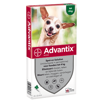 Attēls: Advantix šķīdums (pipetes) pret blusām, ērcēm un odiem suņiem līdz 4kg