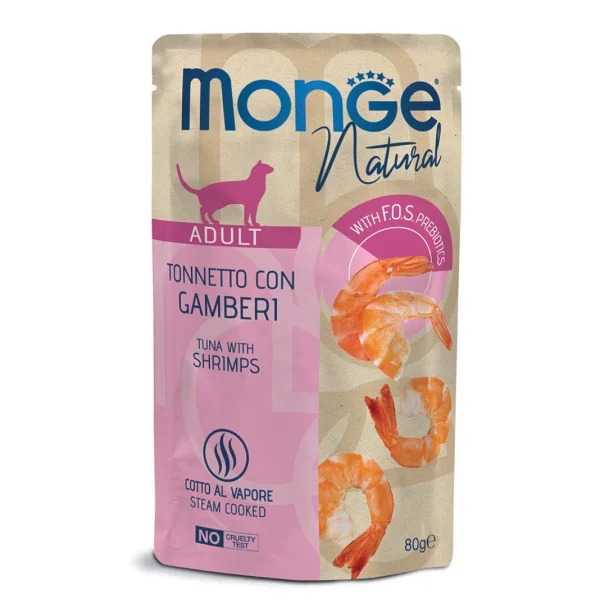 Monge Cat Natural Pouch Adult Tuna Flakes with Shrimp 80g konservi kaķiem