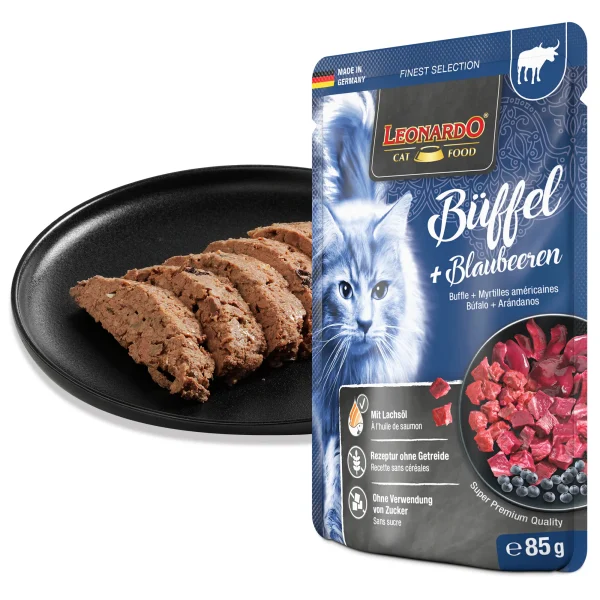 Leonardo Water buffalo + Blueberries 85g konservi kaķiem
