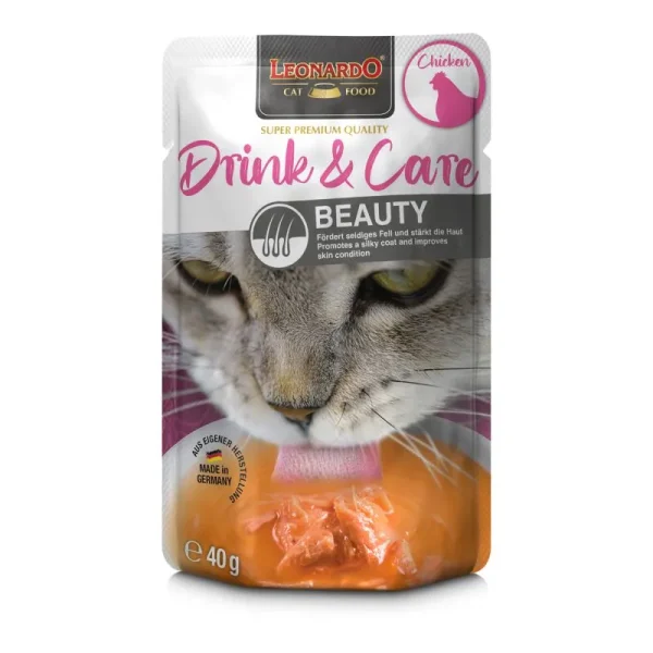 Leonardo Drink & Care Beauty Chicken 40g zupa kaķiem